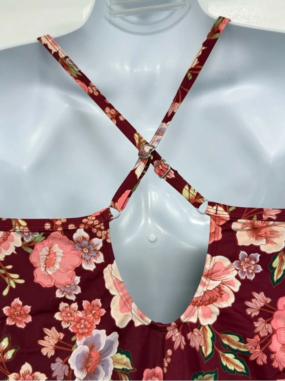 Time & Tru One Piece Swimsuit Plus 1X 16/18W Spring Vibes Brick Red Peony Floral